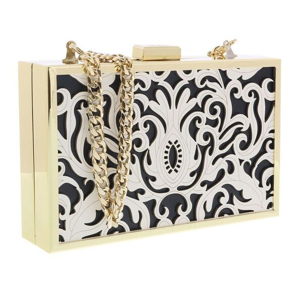 Roberto Cavalli HXLPD1 B01 Black/White Box Clutch